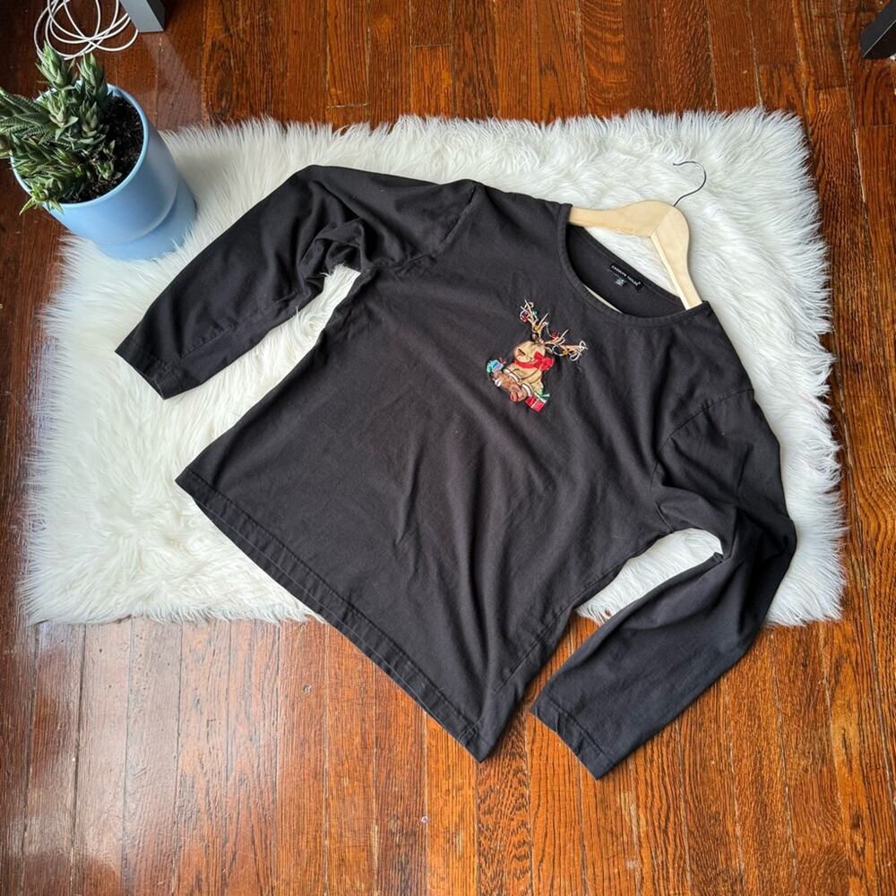 Embellished Vintage Christmas Reindeer Top Long Sleeves